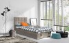 Beiges Polsterbett Einzelbett mit gestepptem Kopfteil in modernem Design.