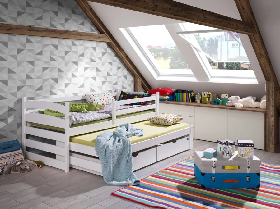 Kinderbett Ausziehbett für 2 Kinder TINA Weiß
