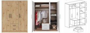 SAM SR2 Kleiderschrank 3-türig Garderobe Garderobensystem Artisan Deine Möbel