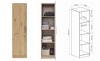 Schmaler Mehrzweckschrank in Eiche mit Maßen und Regaleinteilung.