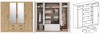 4-door oak wardrobe: external view, interior and technical drawing.