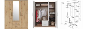 SAM SR2 Kleiderschrank 3-türig Garderobe Garderobensystem mit Spiegel Artisan Deine Möbel