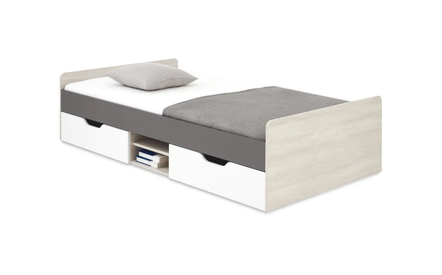 Funktionsbett für Kinder und Jugendliche mit viel Stauraum in hellem Holzdesign.