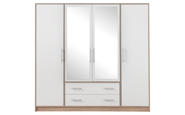 Weißer 4-türiger Kleiderschrank mit zwei Spiegeltüren und zwei Schubladen