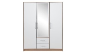 SAM SR2 Kleiderschrank 3-türig Garderobe Garderobensystem mit Spiegel Weiß Lux/Eiche Deine Möbel