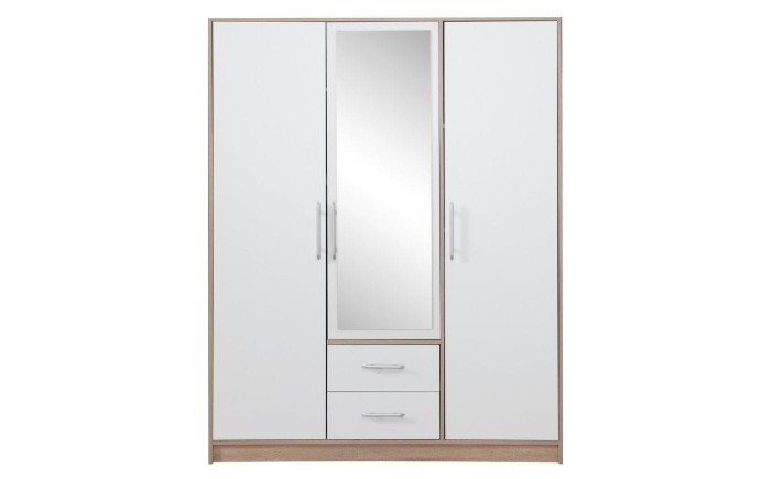 Kleiderschrank 3-türig Garderobe Garderobensystem SAM SR2 Weiß Lux / Eiche Sonoma mit Spiegel