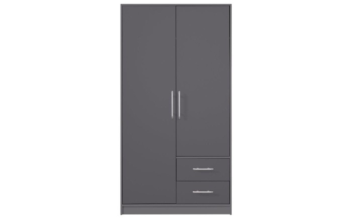 Grauer 2-türiger Kleiderschrank mit zwei Schubladen, zeitloses Design