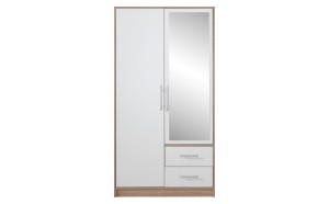 SAM SR3 Kleiderschrank 2-türig Garderobe Garderobensystem mit Spiegel Weiß Lux/Eiche Sonoma Deine Möbel