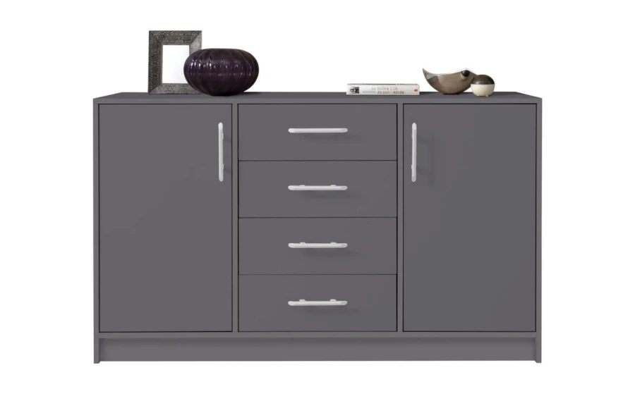 Großes Sideboard in Anthrazit mit 4 Schubladen und 2 Türen für das Wohnzimmer.