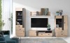 Modernes Wohnzimmer-Set Eiche mit TV-Lowboard, Wandregal und Vitrinenschränken.