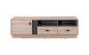 TV-Lowboard in Eichenoptik mit schwarzen Akzenten und zwei Schubladen.