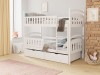 Weißes Etagenbett aus Holz für Kinder mit zwei praktischen Schubladen.