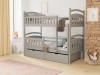 Graues Etagenbett aus Holz für das Kinderzimmer mit integriertem Stauraum.