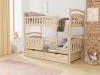 Kinder-Etagenbett aus Kiefernholz Natur mit zwei Bettkasten-Schubladen.