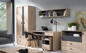 AL 09 + AL 10 Schreibtisch mit Container Eiche hell/Anthrazit Deine Möbel