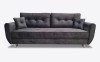 Modernes dunkelgraues Samtsofa mit zwei Rückenkissen und Metallfüßen für das Wohnzimmer.