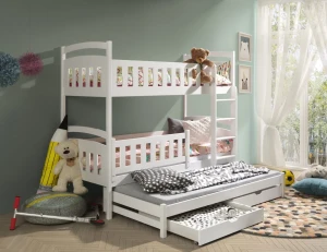 IDA 90x200 Weiß Etagenbett Ausziehbett für 3 Kinder mit Schubladen Deine Möbel