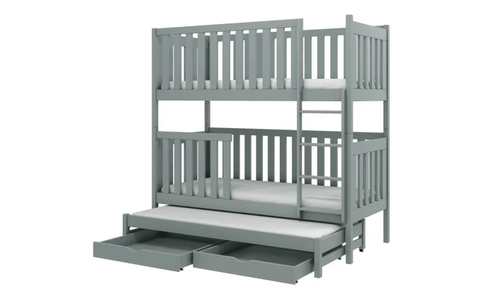 Etagenbett für 3 Kinder OLIVIA I mit Treppe Aschgrau