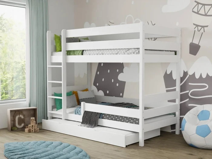 Etagenbett Kinderbett Ausziehbett für 3 Kinder KURT 90x200 Kiefer