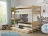 Hochbett aus Kiefer natur mit integrierter Gästebett-Schublade und Leiter für Kinder.