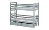 Modern grey bunk bed made of massiv wood including ladder and storage drawers.