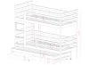 Technische Zeichnung mit Maßen für ein Dreier-Etagenbett aus Holz.