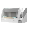 Stockbett mit Treppenaufgang rechts und Stauraum, Weiß-Grau, modernes Design.