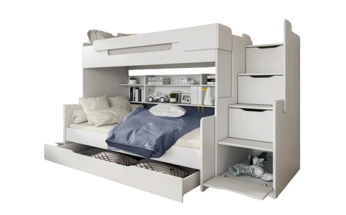 Etagenbett Funktionsbett für 2 Kinder HANNA mit Treppe Weiß