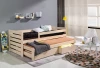 Massivholz-Kinderbett mit Ausziehbett und Schubladen in Kiefer natur.