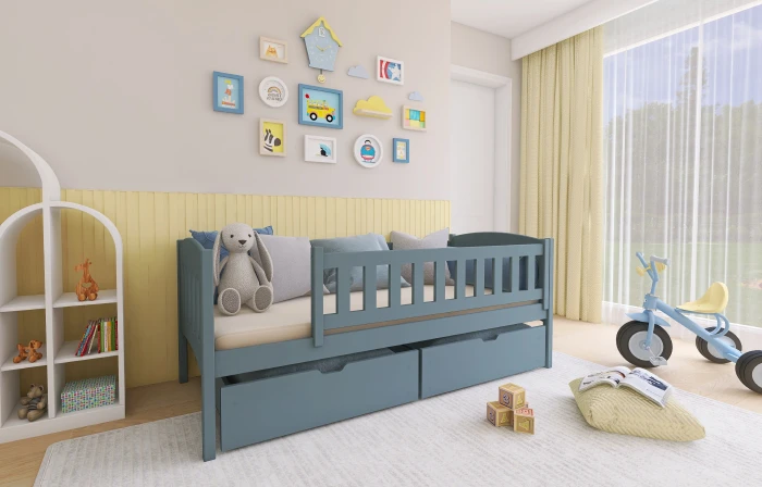 Kinderbett für 1 Kind Einzellbett GUSTAV 90x200 Aschgrau