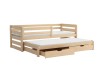 Kinderbett aus Natur Kiefer mit Ausziehbett und zwei geräumigen Schubladen.