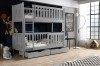 Graues Etagenbett mit Leiter und Schubladen im modern eingerichteten Weltraum-Kinderzimmer.