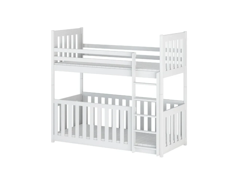 Wit stapelbed met extra hoge zijhekken voor maximale veiligheid.