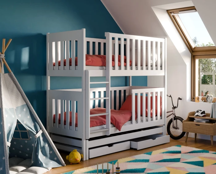 Etagenbett OLIVIA für 3 Kinder 80x180 weiß