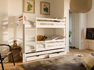 LEON 90x200 Weiß Etagenbett Ausziehbett für 3 Kinder mit Schubladen Deine Möbel