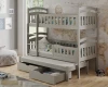 Graues Etagenbett aus Holz mit Ausziehbett und Schubladen für das Kinderzimmer.