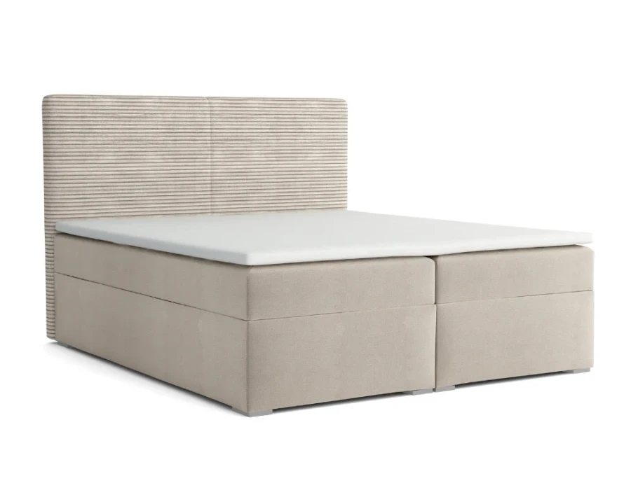 Boxspringbett in Beige mit elegantem Kopfteil in strukturierter Optik