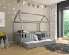 Graues Hausbett für Kinder mit Ausziehbett in einem modernen Kinderzimmer mit Sternen-Wandtattoos.