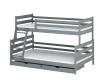 Modernes graues Dreierstockbett mit Bettkasten und integrierter Leiter.