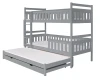 Graues Etagenbett mit drittem Ausziehbett und Leiter, platzsparendes Kinderbett aus Holz.