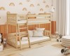 Massivholz-Etagenbett in Kiefer natur für Kinderzimmer mit Regenbogen-Dekor.
