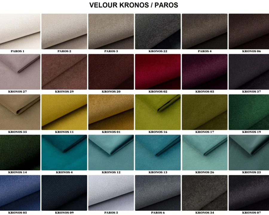 Farbauswahl für Veloursstoffe Kronos und Paros für Polstermöbel.
