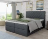 Anthrazitfarbenes Boxspringbett mit gepolstertem Kopfteil und Kristallknöpfen