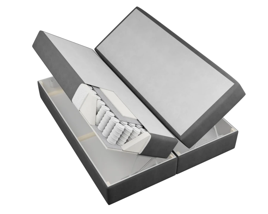 Aufbau eines Boxspringbettes mit Taschenfederkern und integriertem Bettkasten.