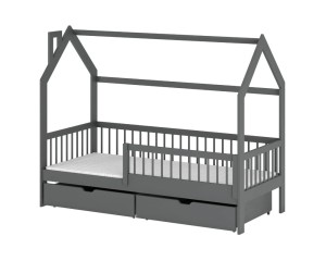 OLGA Kinderbett Hausbett für 1 Kind Weiß Aschgrau Graphit Kiefer