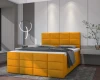 Komfortables gelbes Polsterbett mit dekorativer Steppung für ein modernes Schlafzimmer-Ambiente.