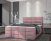 Elegantes gepolstertes Bett in Altrosa mit markanter Würfelsteppung am Kopfteil und Bettrahmen.