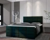 Elegantes dunkelgrünes Boxspringbett mit quadratischer Steppung am Kopfteil im modernen Schlafzimmer.