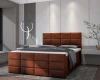 Gemütliches Boxspringbett in Rostbraun mit hohem Kopfteil und moderner Polsterung für das Schlafzimmer.