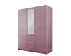 Altrosa 3-türiger Kleiderschrank mit Spiegel und goldenen Griffen, minimalistisches Design.